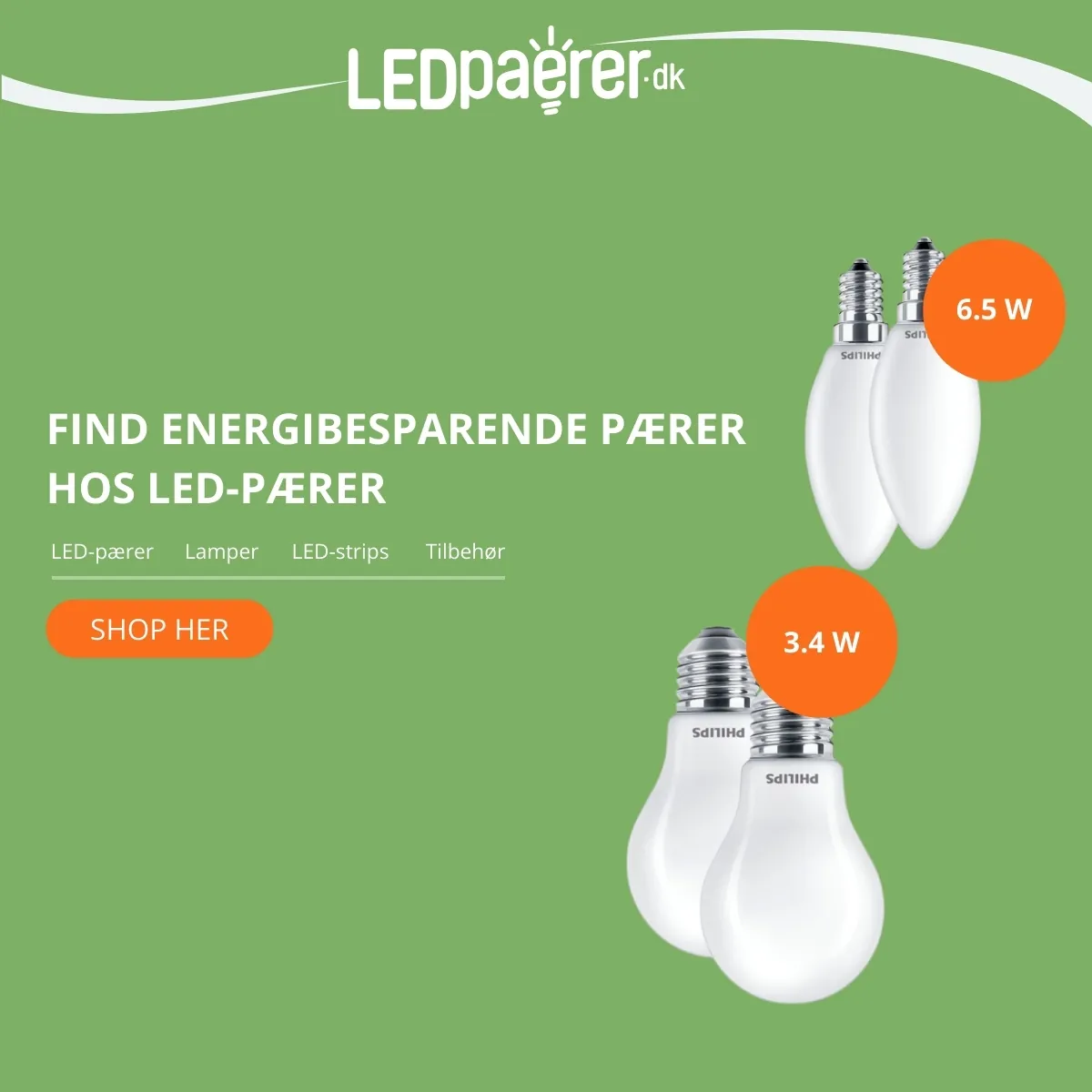Annoncekreation for LED-pærer i kvadratisk format