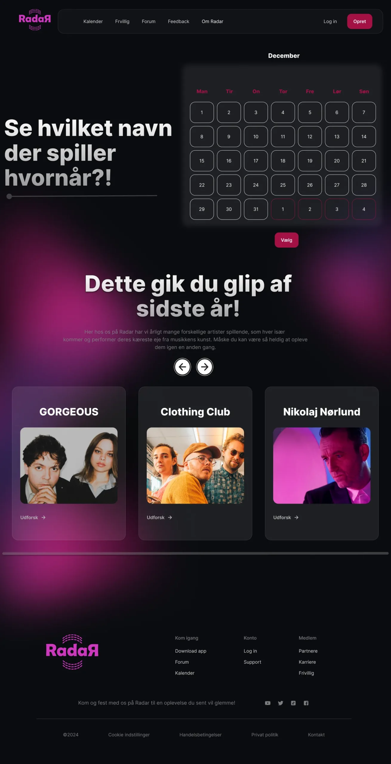 RadaR interaktiv kalender til musikarrangementer